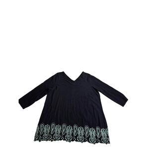 Talbots Petites Women’s Top 1X Navy Cotton Scalloped Embroidered Eyelet Hem